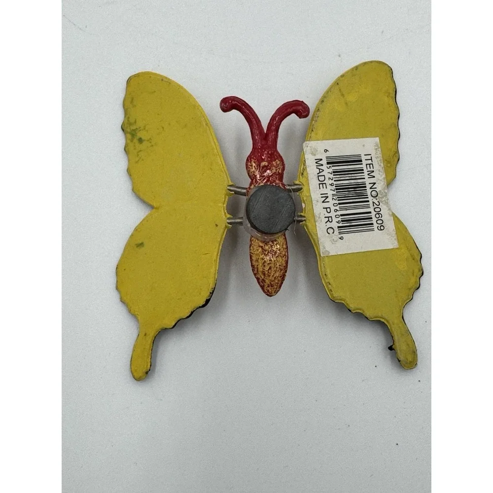 Vintage Butterfly Refrigerator Magnet Yellow Red Flutter Wings Hand Painted 2in